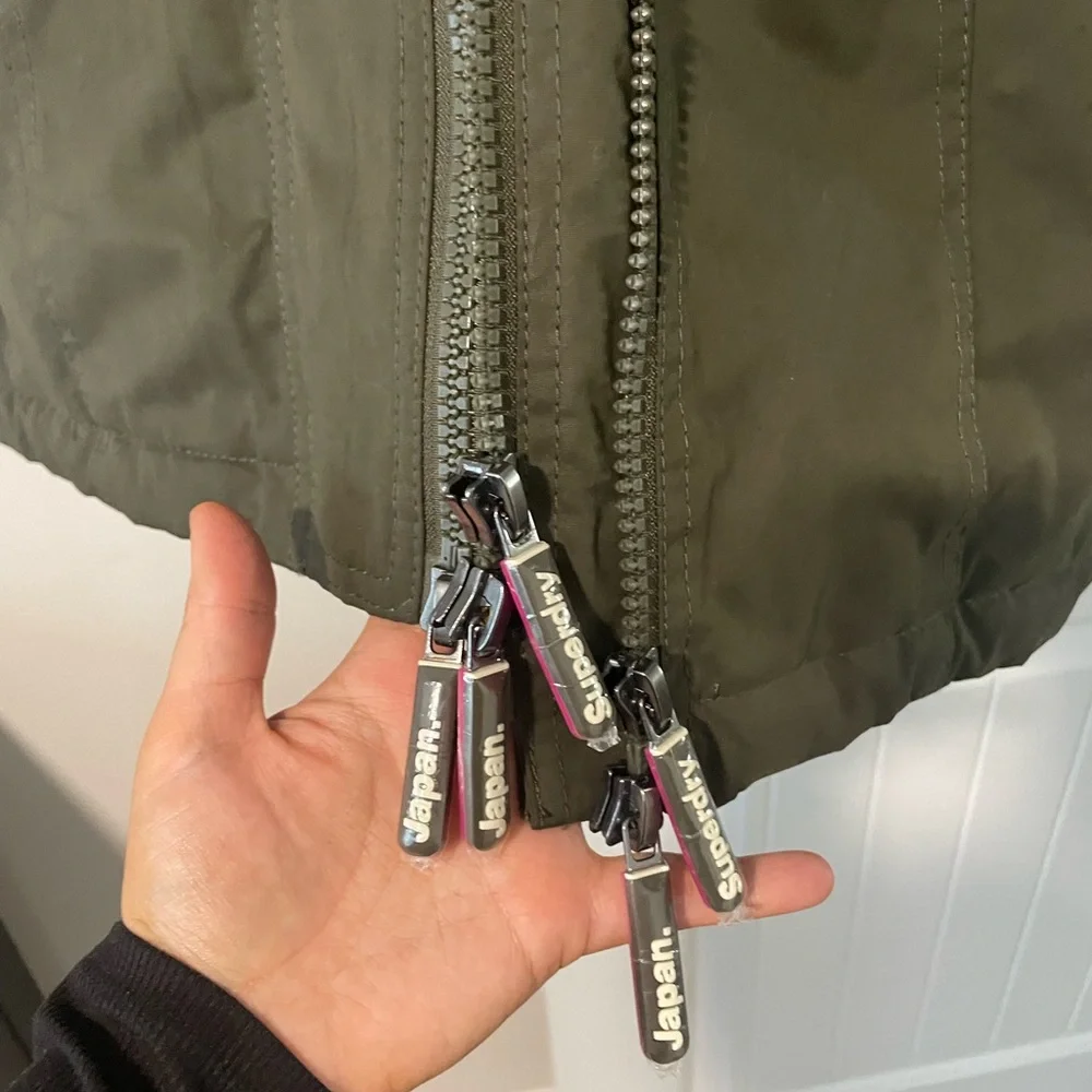 Superdry Olive Green Wind Parka with Faux Fur Hood - Picture 6 of 12